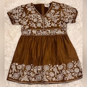 Savanna Jane Brown Dress with White Floral Embroidery Accents
